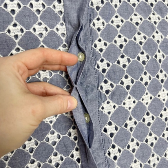 Ann Taylor LOFT The Softened Shirt Chambray Eyelet Popover Blouse - Picture 4 of 13